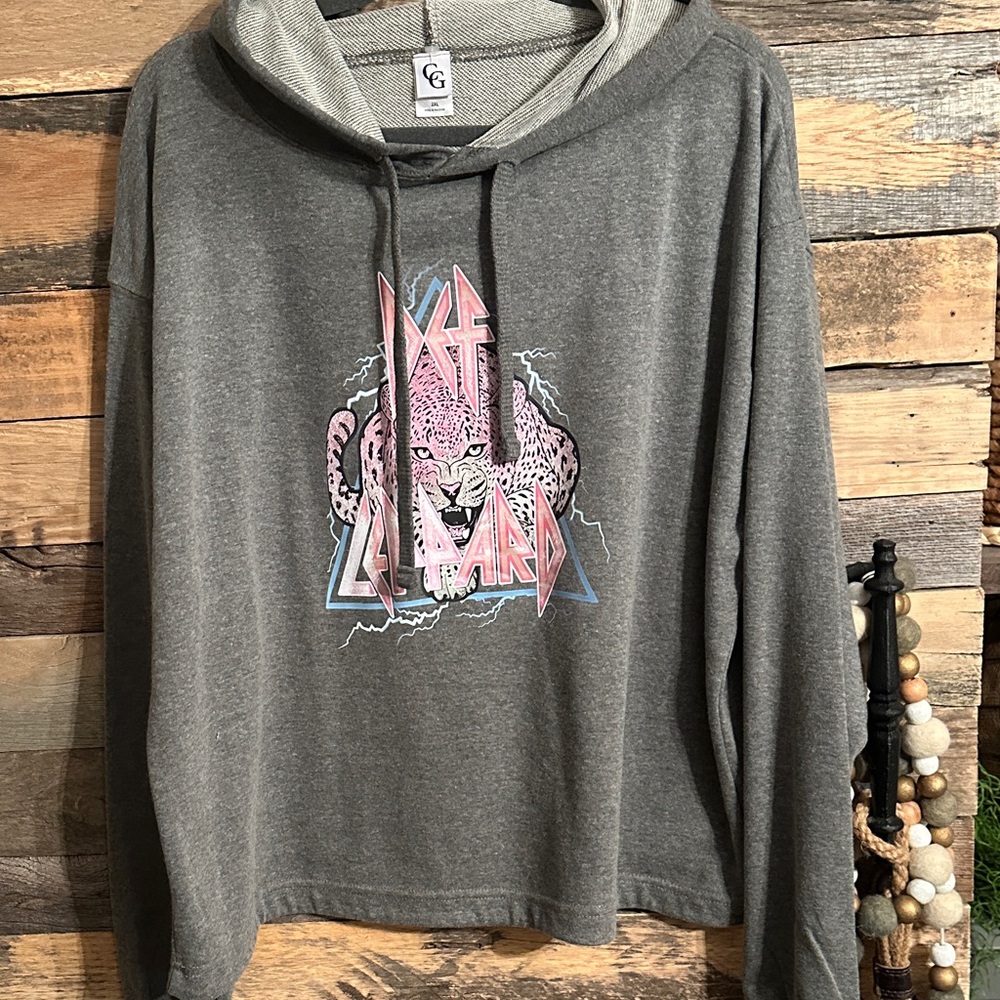 Gray Graphic Hoodie with Leopard Design